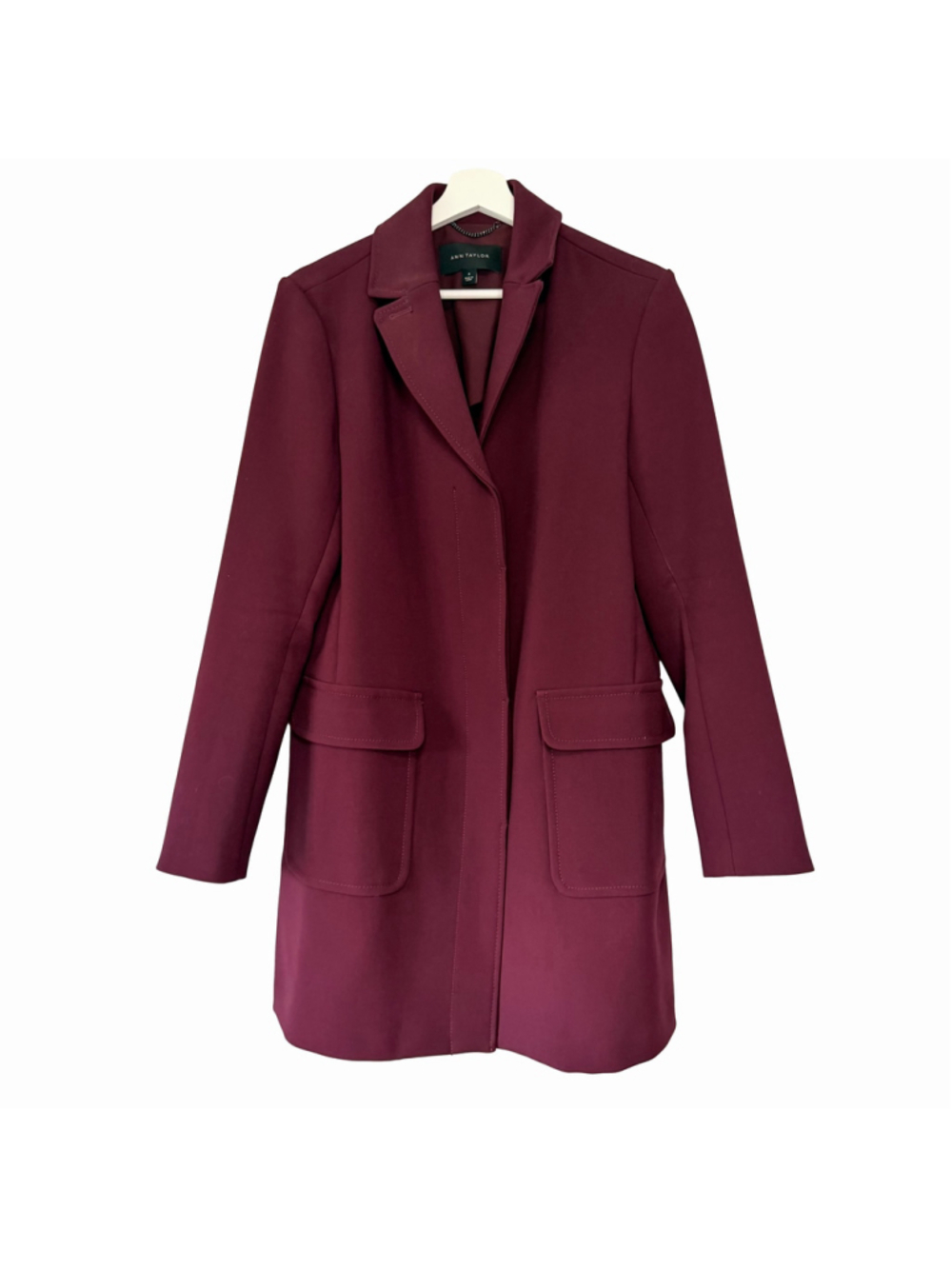 ANN TAYLOR NWOT Deep Mulberry Burgundy Long Blazer Coat Women's Size Medium